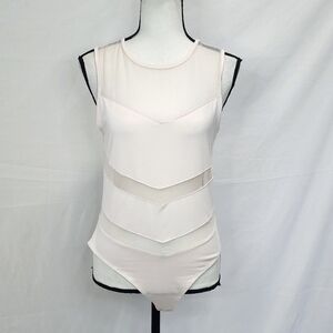 Forever 21 Nude Pink Chevron Mesh Sleeveless Bodysuit